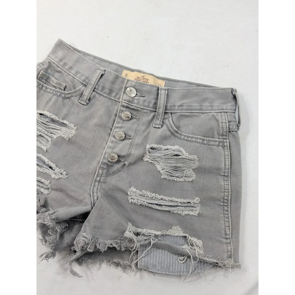 Hollister Light Gray Low Rise Destroyed Denim Cut Off Cuffed Denim Jean Short 24